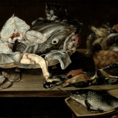 Still Life with Fish and cat by Alexander van Adriaenssen (1631)